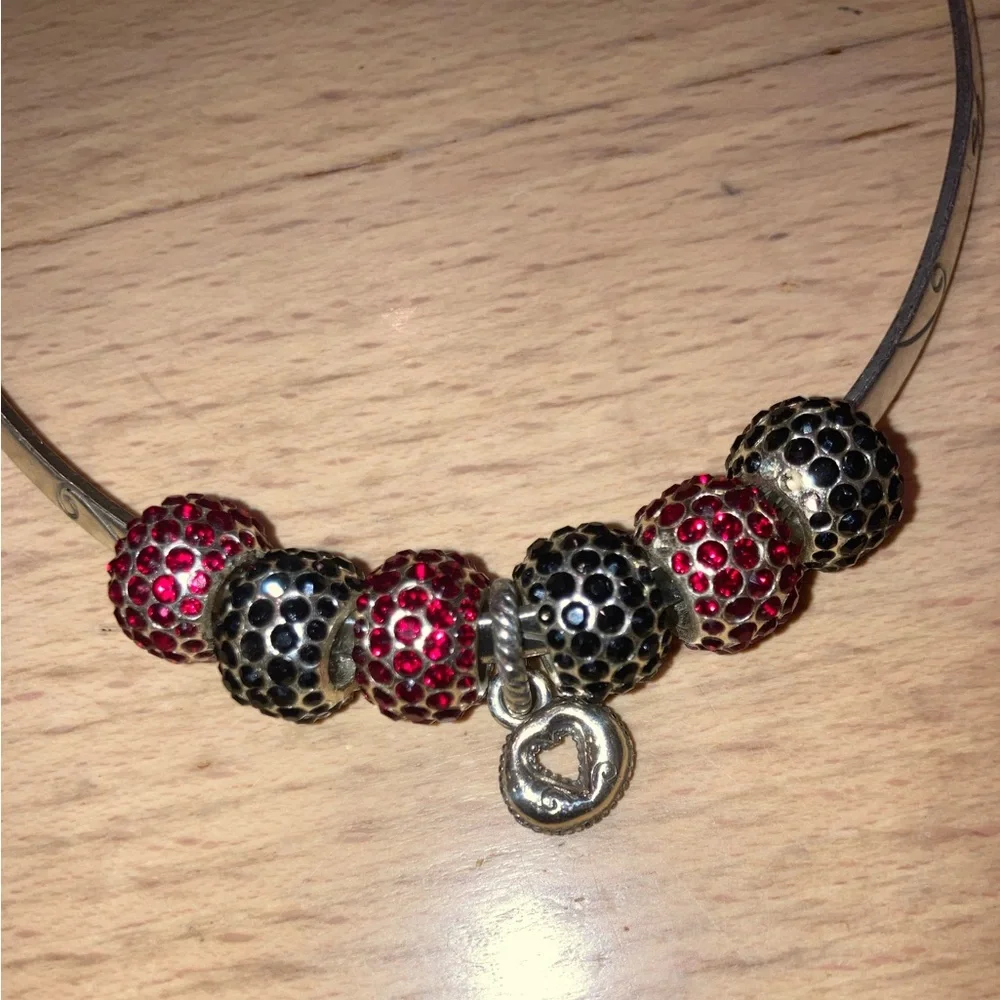 Brighton Monogram Choker Necklace +7 Charms (6 beads & 1 heart) - Silver EUC